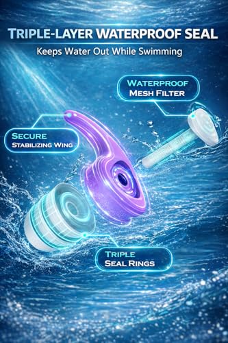 Kids Swimming Ear Plugs - 3 Pairs Waterproof Silicone - Pink, Purple, Orange