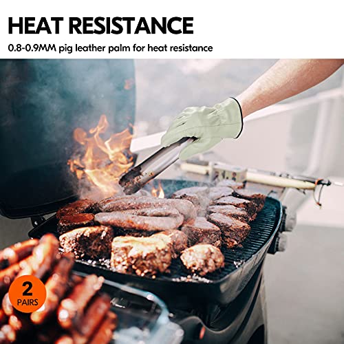 Vgo... 2-Pairs Ulined Safety Pigskin Leather Work Gloves Men, Rigger Gloves, Builder Gloves (Size L, Light Cyan, PA9501)