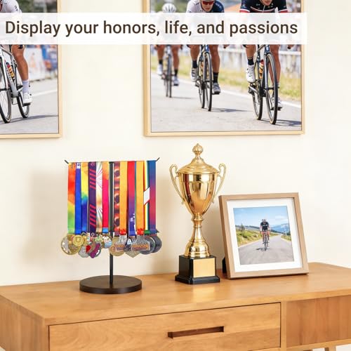 Medal Display Rack - 12x16 Inch Metal & Wood Holder for Awards
