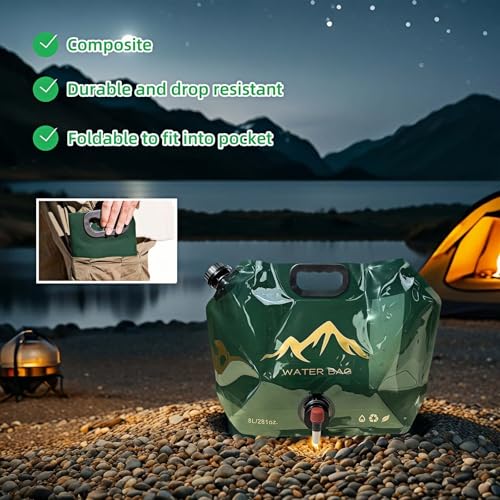 8L Collapsible Water Jug - BPA-Free with Adjustable Faucet - Blackish Green