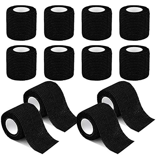 Self Adherent Cohesive Wrap Bandages - 12 Pack, 2" x 5 Yards, Black