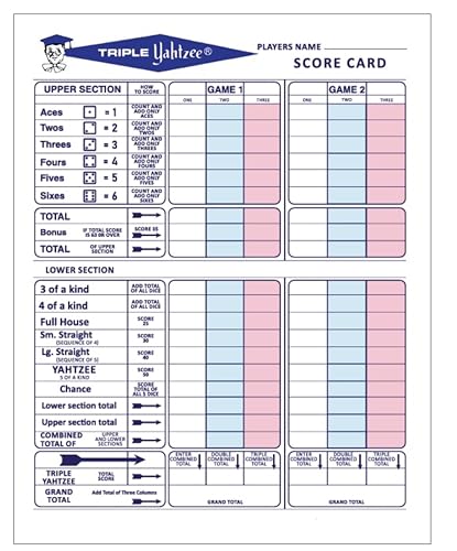 300 Premium Double-Sided Triple Yahtzee Score Sheets, 5.83" x 8.27"