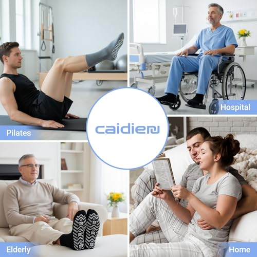 CaiDieNu Non-Slip Grip Socks for Men Black 11-13 Cushioned Cotton Crew Socks