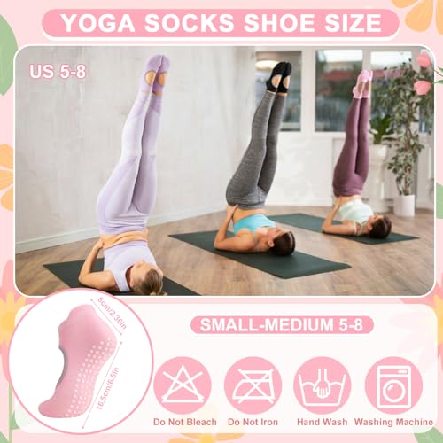 Non-Slip Yoga Socks for Women - Pilates Grip Socks - 4 Pack Pink White Black