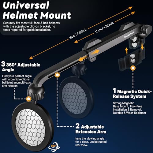 Black Bike Helmet Mirror - 360° Adjustable, Rotatable, Quick Release Cycling Rearview
