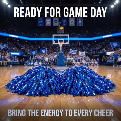 Blue Cheerleading Poms - Set of 2 with Plastic Handles