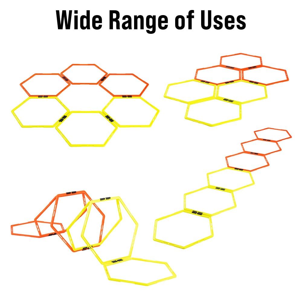 Japard Hex Agility Rings for Speed Training & Agility Footwork Training Speed Hurdles Ladder with Carrying Bag (Six (6) Rings)