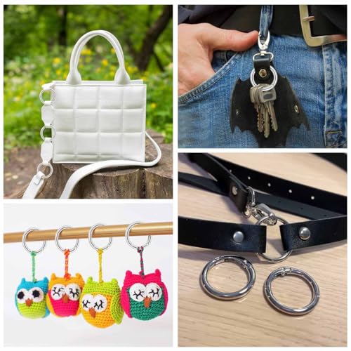 10 Pack Round Spring O Rings - Metal Carabiner Snap Hooks for Handbags