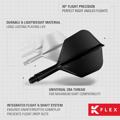 K-Flex Integrated Dart Flights & Shafts - Medium Black, 3-Pack