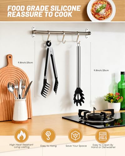 Spaghetti Spoon and Pasta Tong with Grip Teeth Drain Holes, 2-Piece