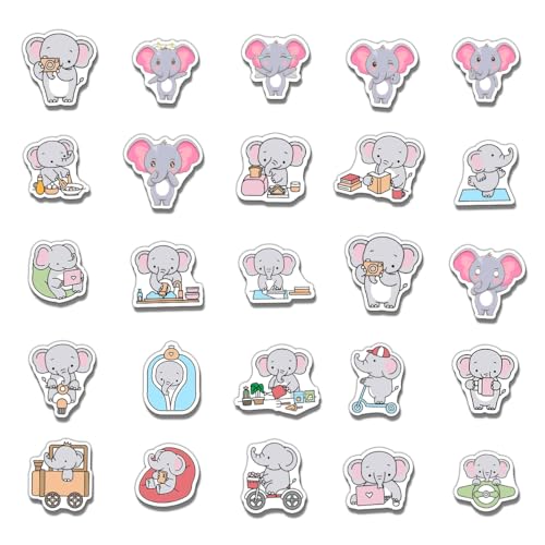 Pack 50 Pcs Cute Animal Elephant Stickers for Water Bottles Waterproof Laptop Luggage Cup Computer Scrapbooking Teens Adults Girls Boys Aesthetic Sticker Packs Small Vinyl Decals