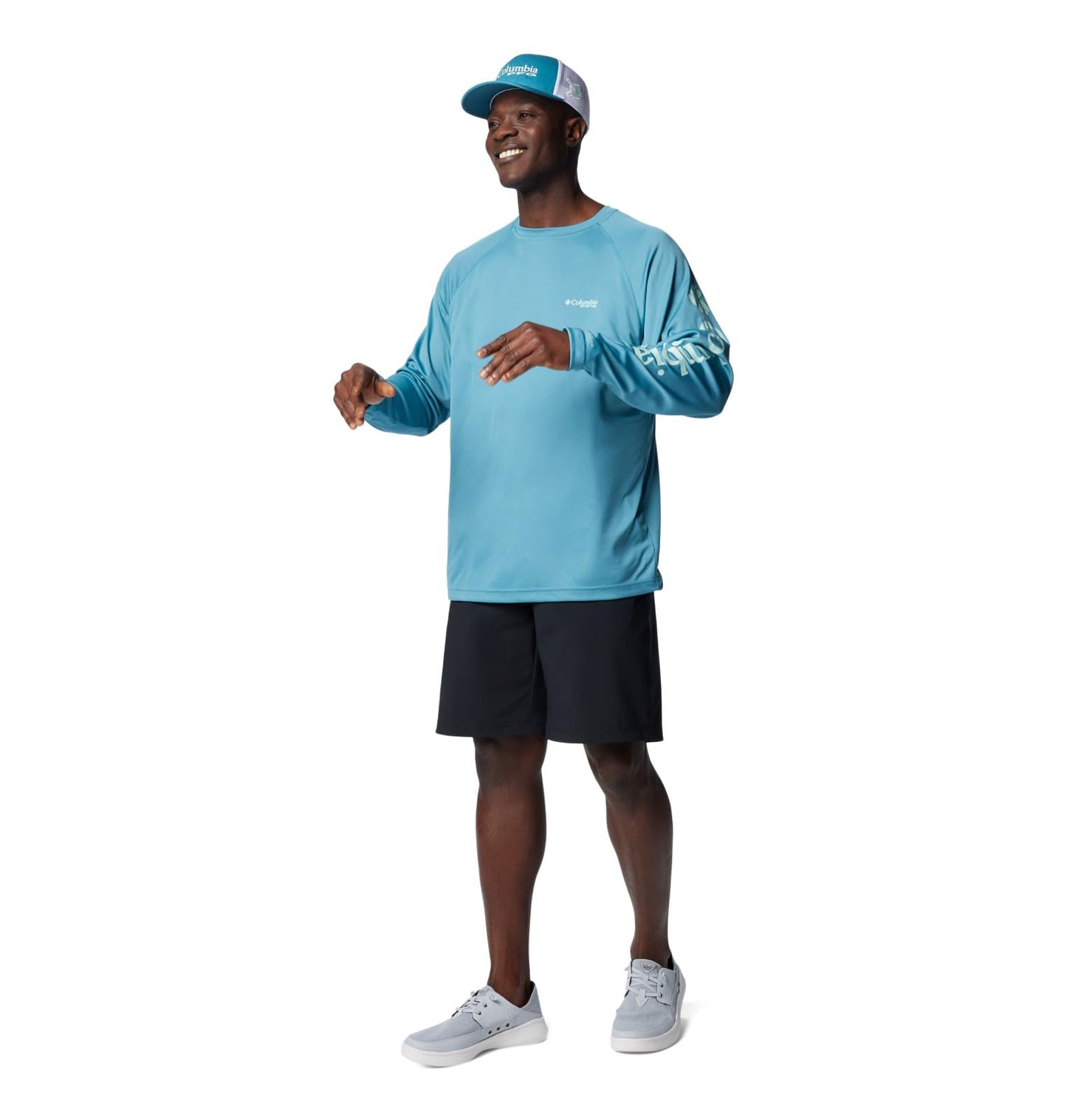 Columbia Men's Terminal Tackle Long Sleeve Fishing Shirt, Canyon Blue/ICY Morn Logo, Large