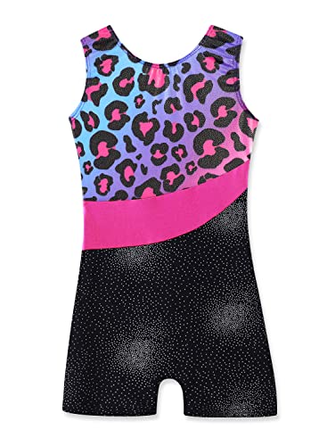 Girls Sparkle Gymnastics Biketard - Snowflake Mermaid - Leopard, 5-6 Years