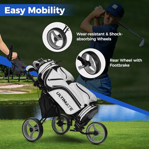3-Wheel Golf Push Cart with Adjustable Seat - Gray