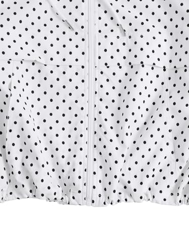 Verdusa Women's Windbreaker Jacket Hoodie with Pockets - White/Black Polka Dots (Medium)