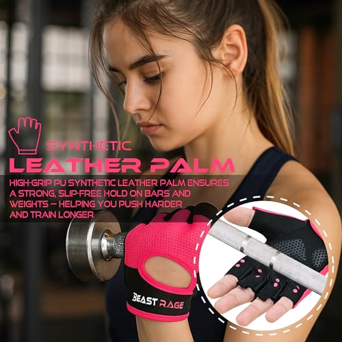 Fingerless Workout Gloves for Men & Women - Magenta / Medium