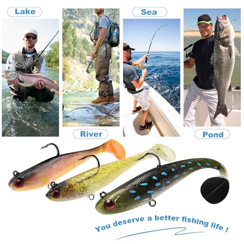 5-Piece Soft Paddle Tail Swim Baits - 3.5-Inch Pre-Rigged Fishing Lures