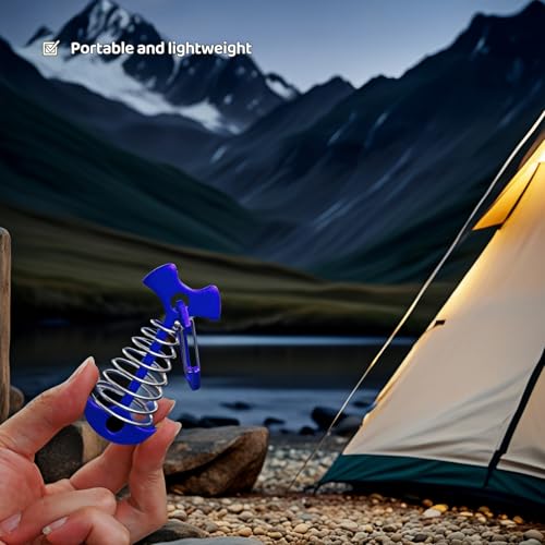 Fishbone Deck Tent Anchors with Carabiner - Adjustable Aluminum - Blue & Black