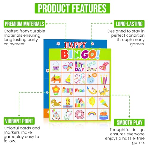 32-Player Birthday Bingo and Pin the Candles Party Game Set
