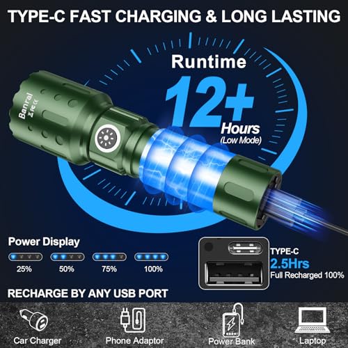 Banral Rechargeable Super Bright LED Tactical Flashlight 1000m Beam, 6 Modes, Fast Charging