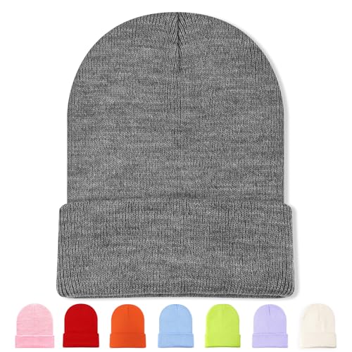 Unisex Winter Beanie Hat - Soft Knitted Stocking Cap - Gray
