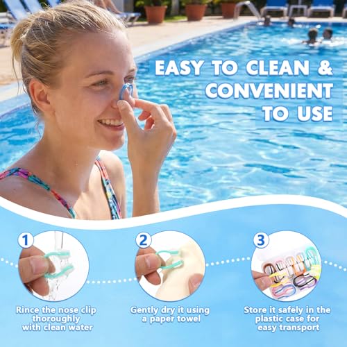 Swimming Nose Clips - 15 Pcs Waterproof Silicone Plugs for Kids & Adults - Bright Colors