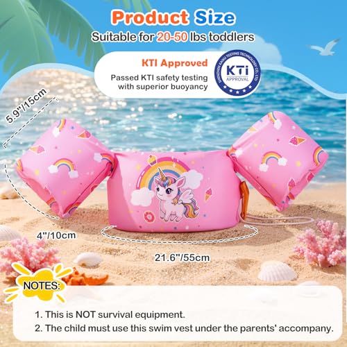MoKo Pink Unicorn Baby Swim Arm Bands 20-50 Lbs Kids Floaties Vest