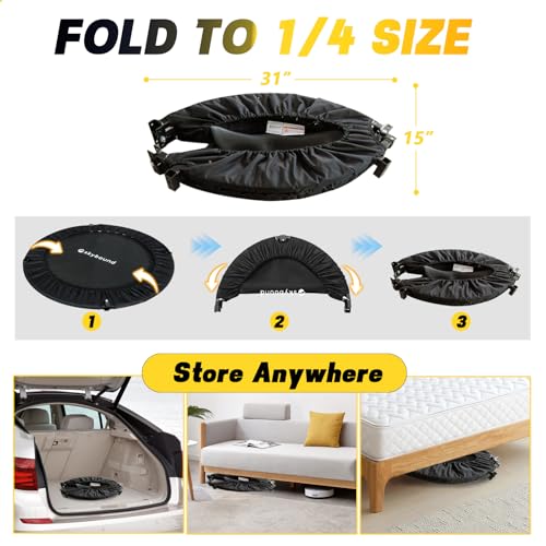 Rebounder Mini Trampoline for Adults - Black, Adjustable Handles