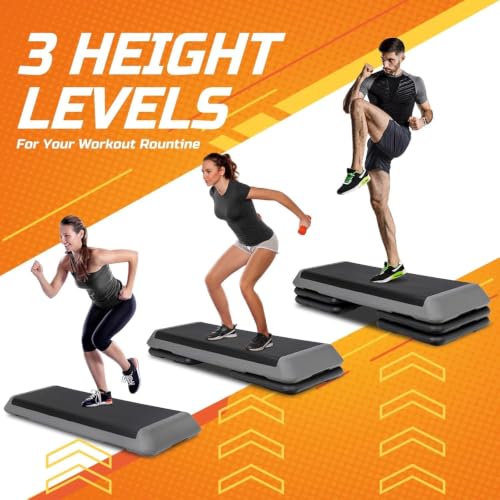 Adjustable Aerobic Step Platform - 43" Fitness Stepper - Grey
