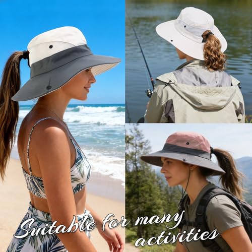 Wide Brim Sun Hat for Women & Men - UPF 50+ Bucket Hat - Beige