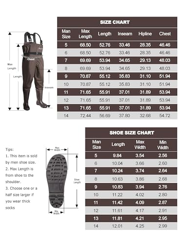 OXYVAN M10/W12 Brown Chest Waders with Boots - Lightweight Nylon/PVC Fishing & Hunting Gear