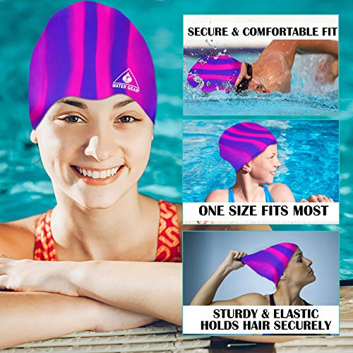 Silicone Swim Cap - Comfortable & Durable - Pink/Blue