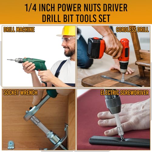 23 Pcs Power Nuts Driver Drill Bit Tools Set 1/4'' Driver Hex Shank Keys Metric Socket Wrench Screw Impact Bit Set for Power Tools, Electric Drills Screwdrivers Socket Wrench