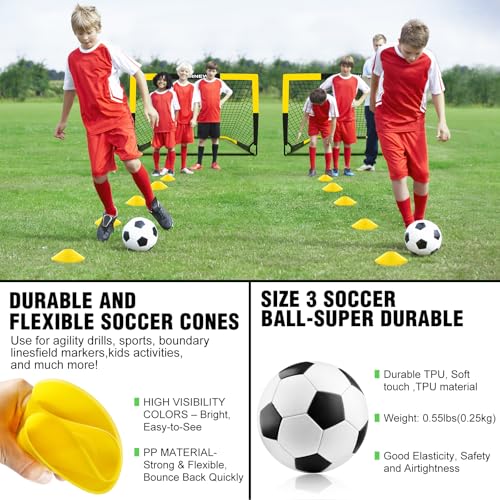 BORNEW 4' x 3' Black Yellow Kids Soccer Goal & Target Set (2 Goals, Ball, Pump, Cones) - Includes 4' x 3' Targets