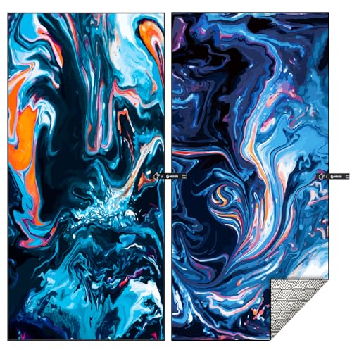 2 Pack Oversized Microfiber Beach Towels - Sunset Beach 70x35" and 63x32" Quick Dry Sand-Free Travel Towels