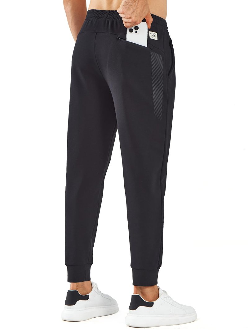 NORTHYARD Men's Cotton Athletic Jogger Sweatpants with Zipper Pockets Running Workout Gym Tapered Pants Comfy Lounge Pants Black L