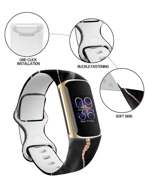 BOSPFJG Sport Bands Compatible with Charge 6 /Charge 5 for Women Men,Soft Waterproof Replacement Straps Wristbands for Charge Advanced Fitness Tracker(Abstract Black Gold Marble)