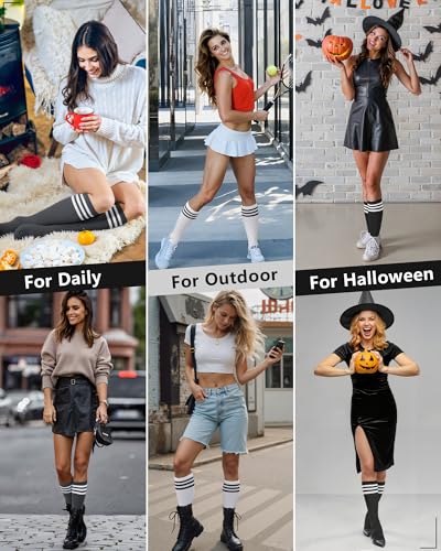 Knee High Cotton Socks for Women - 3 Pairs Dark Grey, White, Black