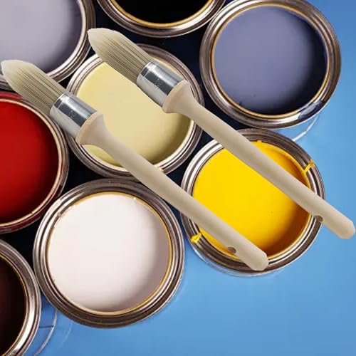 2PCS 1" Trim Paint Brushes Set, Round Edge Painting Tools with Hardwood Handle, Round Paint Brushes for Wall Detail, Baseboards