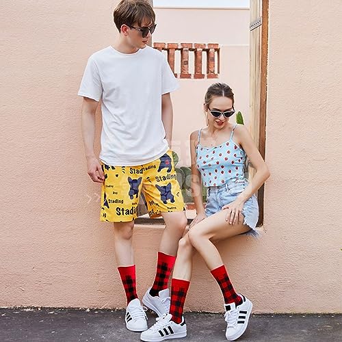 Buffalo Plaid Crew Socks - Soft Cotton Hiking Socks for Women - Red