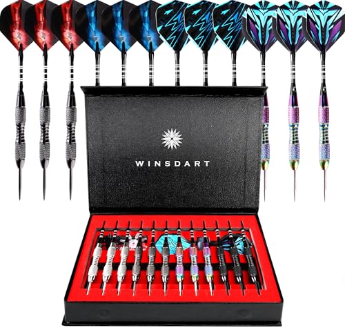 WINSDART Multicolor 3-Darts Steel Tip Set 22g with Gift Box - Practice & Tournament Darts