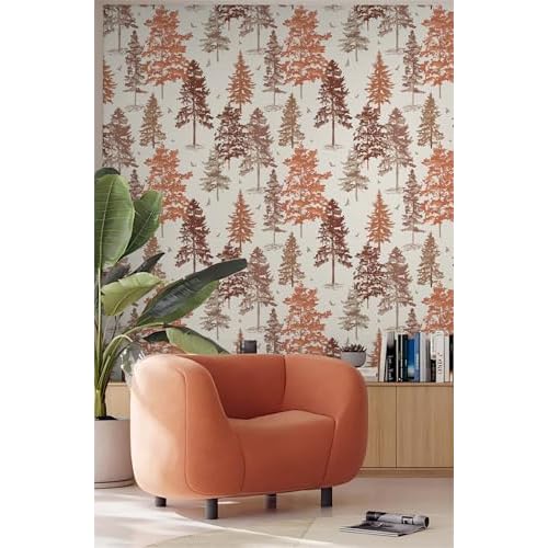 Timeet Red-Brown Forest Wallpaper Peel and Stick Contact Paper Self-Adhesive Removable Tree Wall Paper for Bedroom Living Room Cabinet Wall Decoration 17.3"x78.7"