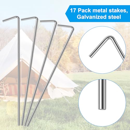 Heavy Duty Galvanized Steel Tent Stakes - 4mm Metal Pegs for Camping - 17 Pack
