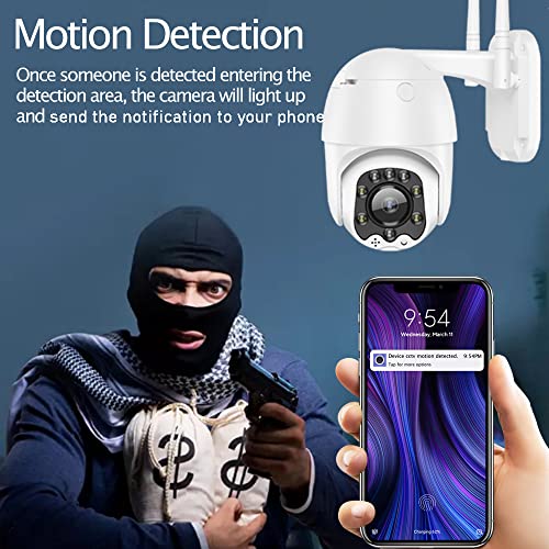 Outdoor PTZ WiFi IP Security Camera 1080P Home Surveillance Camera Pan/Tilt Two-Way Audio Motion Detection Color Night Vision Auto Tracking CamHiPro APP AT-200DW