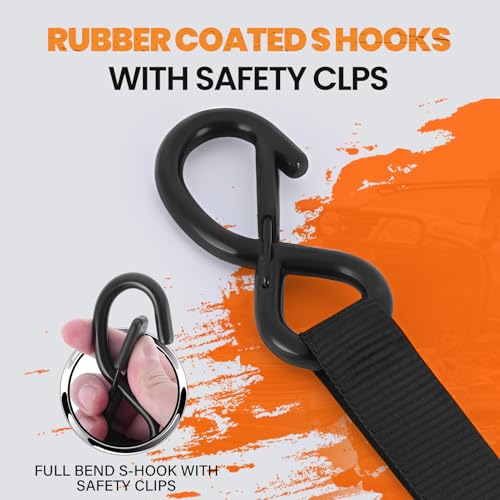 Black 20FT Heavy Duty Ratchet Straps 4-Pack - Industrial Tie Downs for Flatbed & Equipment