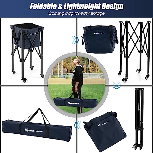 Foldable Tennis Ball Hopper Cart - Lightweight Aluminum, Blue