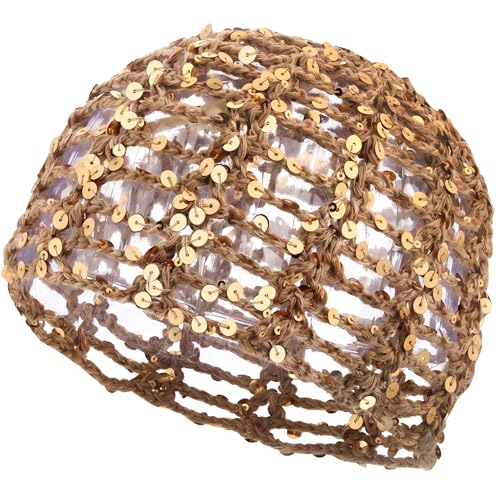 Summer Glitter Sequin Beanie Crochet Hat for Women - Brown