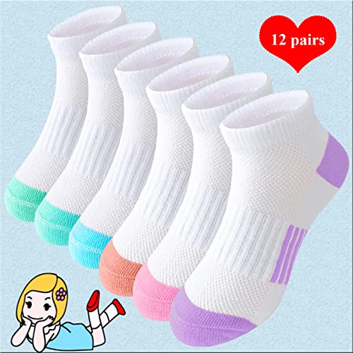 Ankle Athletic Socks for Kids - 12 Pairs, Cotton, White (7-10 Years)