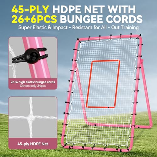 Adjustable 6-Angle Volleyball Rebounder Net - 7x4 ft, Pink