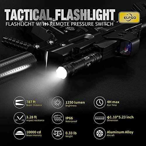 Light Laser Combo for Rifle Tactical Rifle Flashlight with Pressure Switch - 1250 Lumens IPX66 Protection, Rail Mounted Light for Outdoor Use